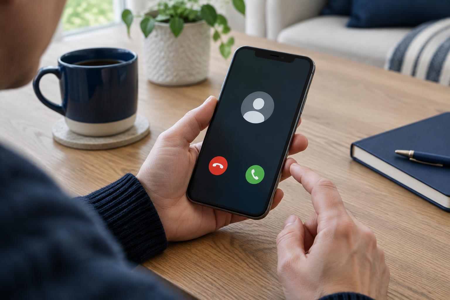 Illustrative photograph of a person deciding whether to answer an unknown phone call